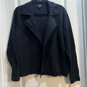 J. Jill Wearever Collection Black Collared Sweater Cardigan Large Long Sleeves